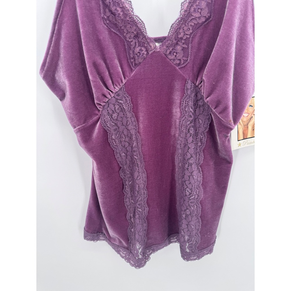 Pamela Anderson Vintage Camisole Tank Top Purple Lace Velvet Y2K Fairy Sz M New - Picture 3 of 9